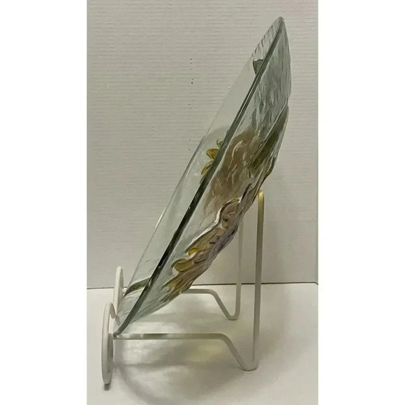 Fused Art Glass Bowl Sunflowers Fall Decor 18”  Stand not included. - Picture 3 of 4